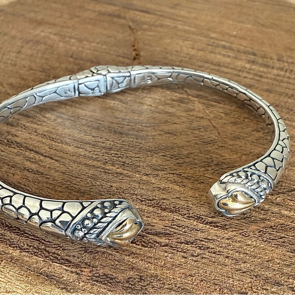 SAMUEL B Sterling Silver and Gold Hinged Bangle Bracelet